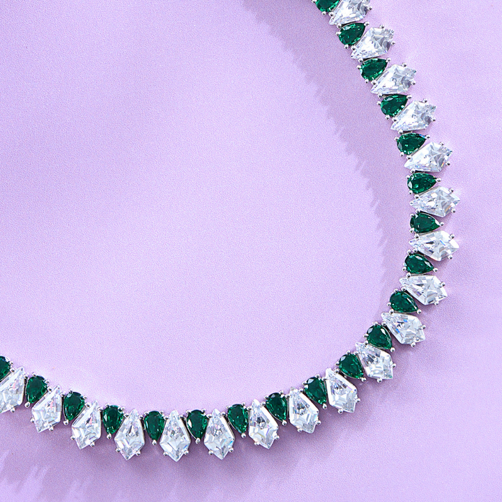 Emerald Radiance Green Stone Bridal Necklace & Earrings