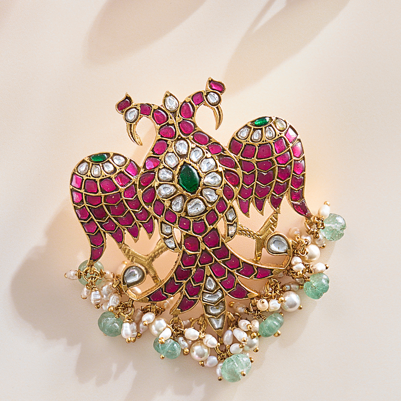 Majestic Kundan Eagle Pendant Set with Moissanite Accents