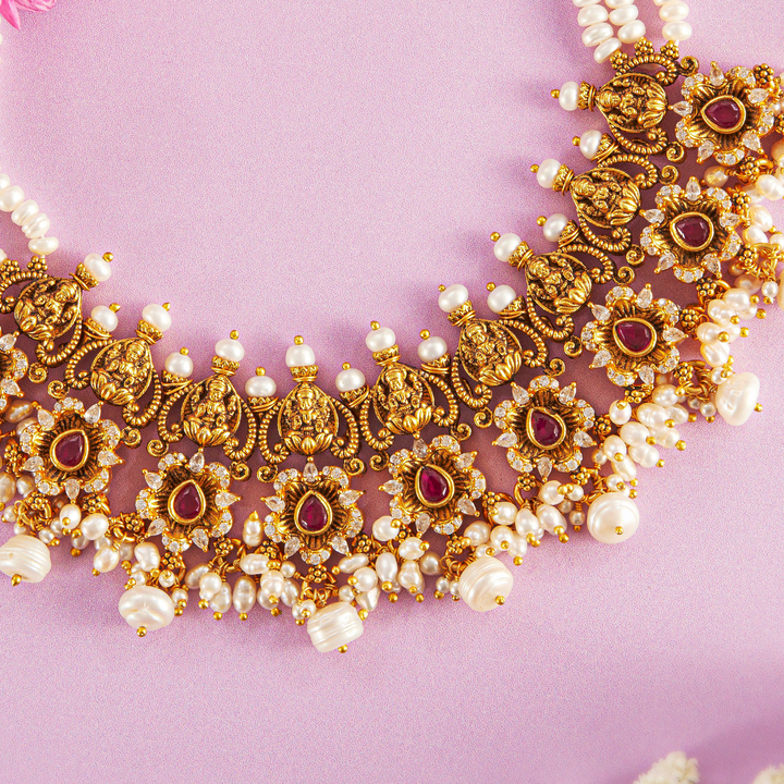 Temple Jewellery Pearl Necklace Set