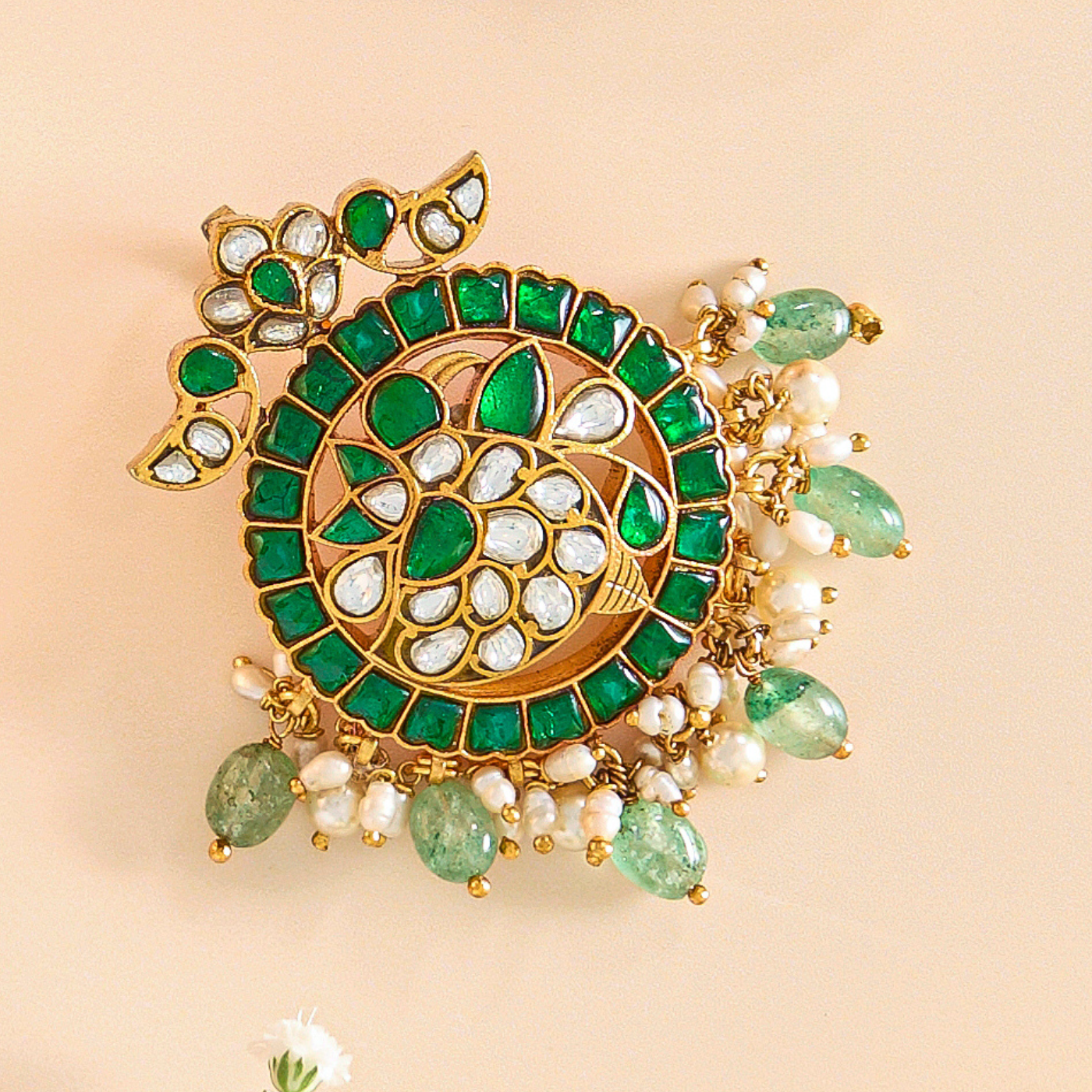 Traditional Green Kundan Pendant Set with Turtle Design