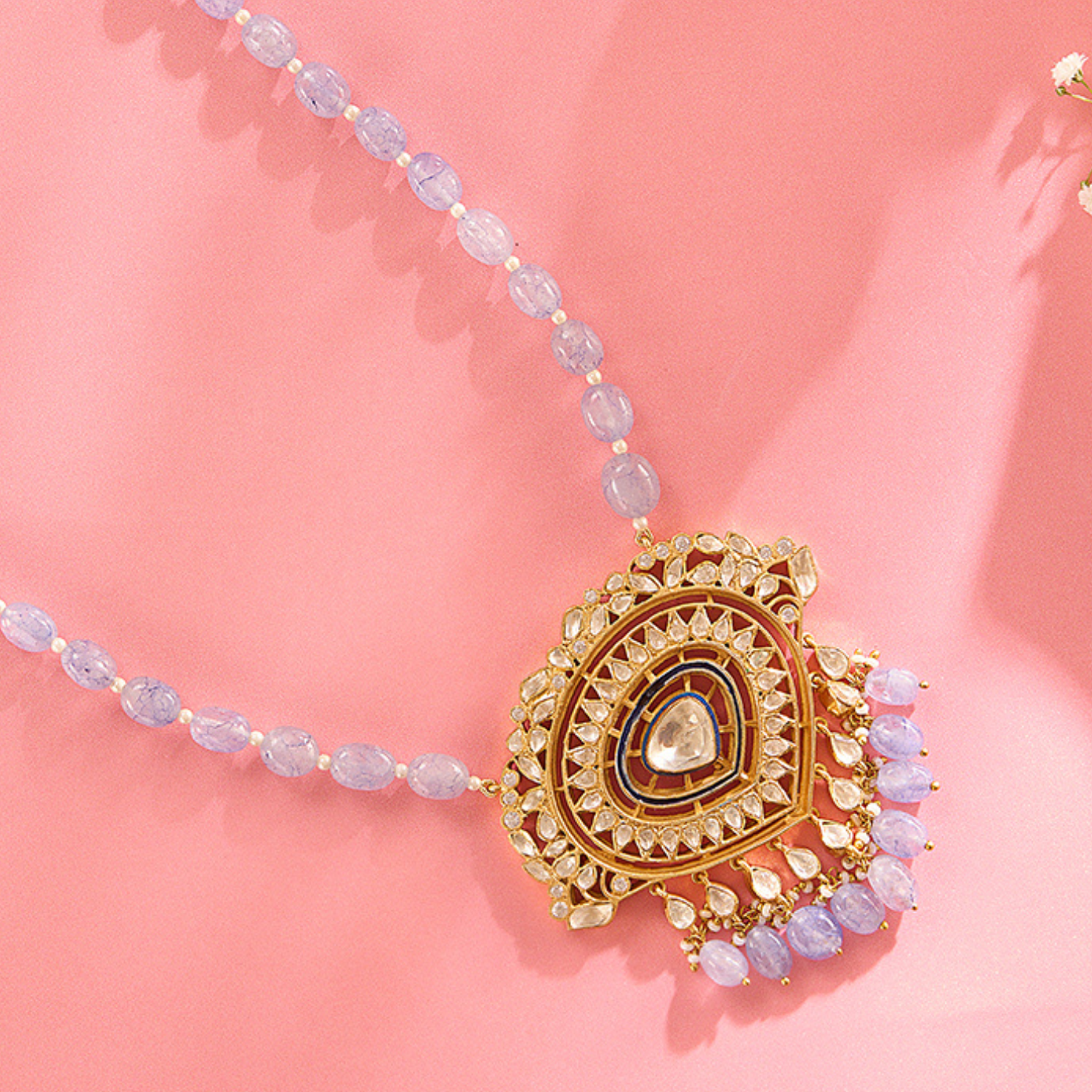 Radiant Flow Purple Beaded Drop Pendant Necklace