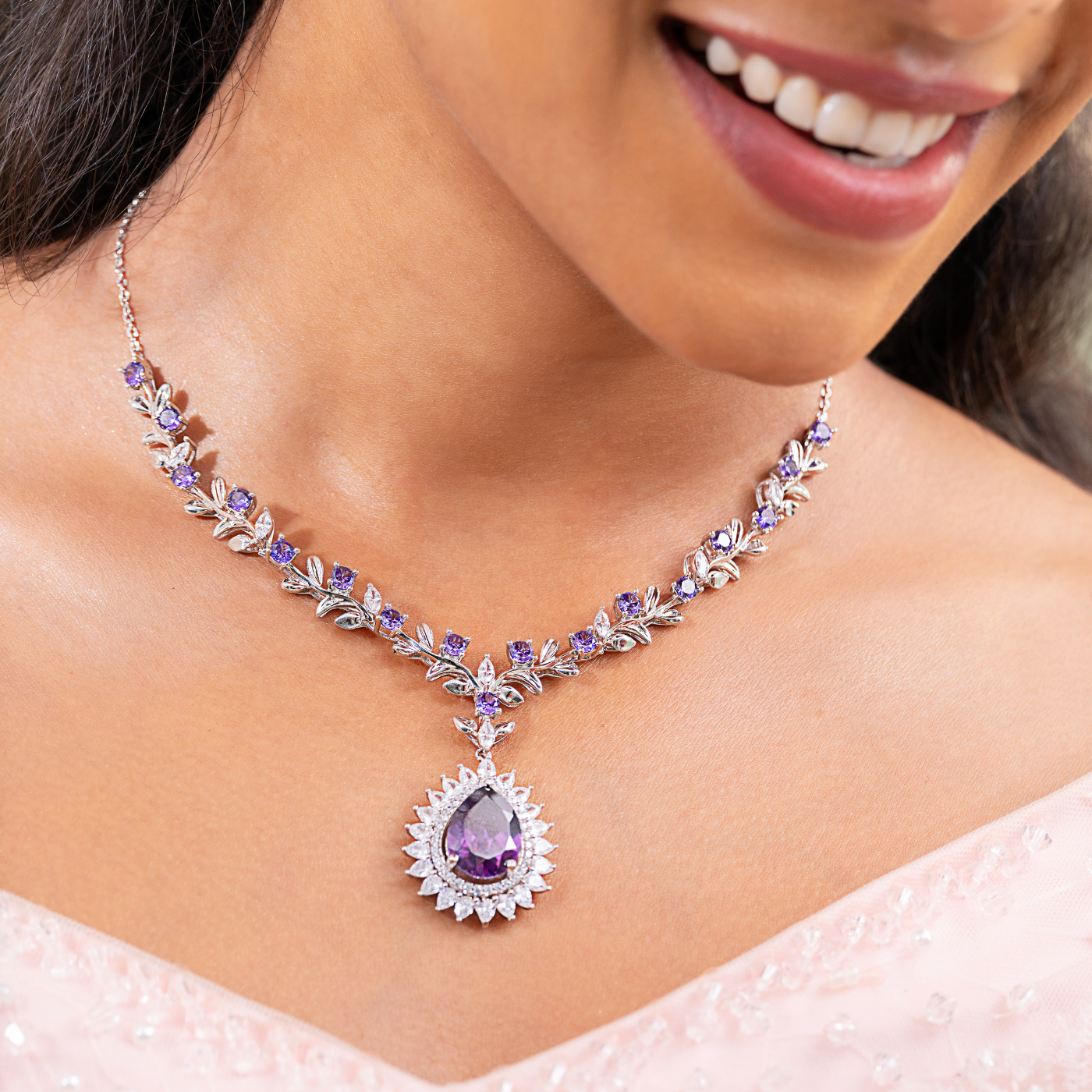 Lavender Gleam Teardrop Purple Necklace & Earring Set