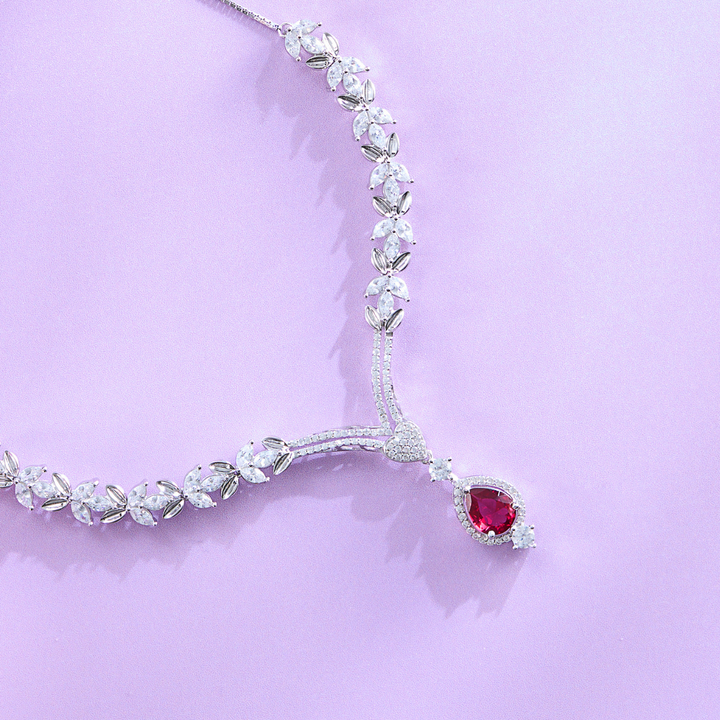 Blushing Splendour Red Teardrop Necklace & Earrings Ensemble
