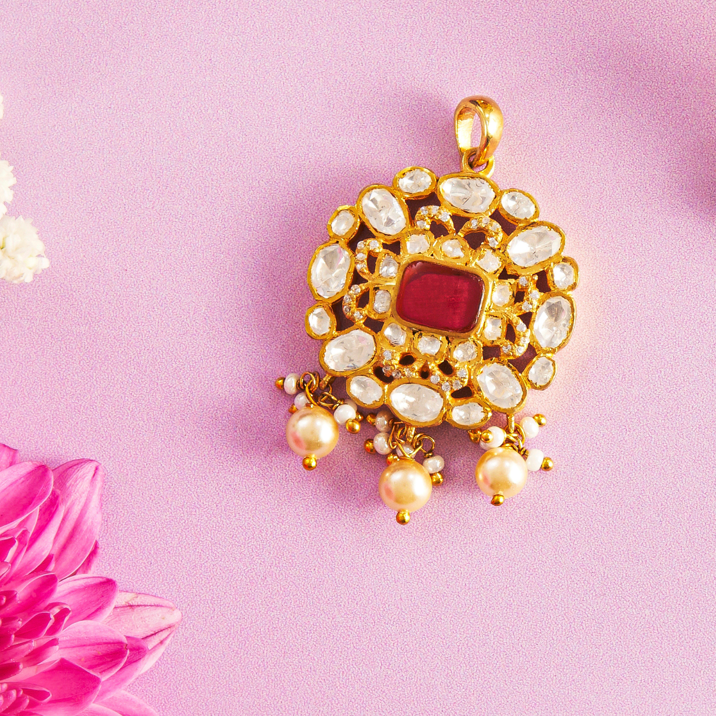 Crimson Crest Moissanite Pendant & Earrings Set