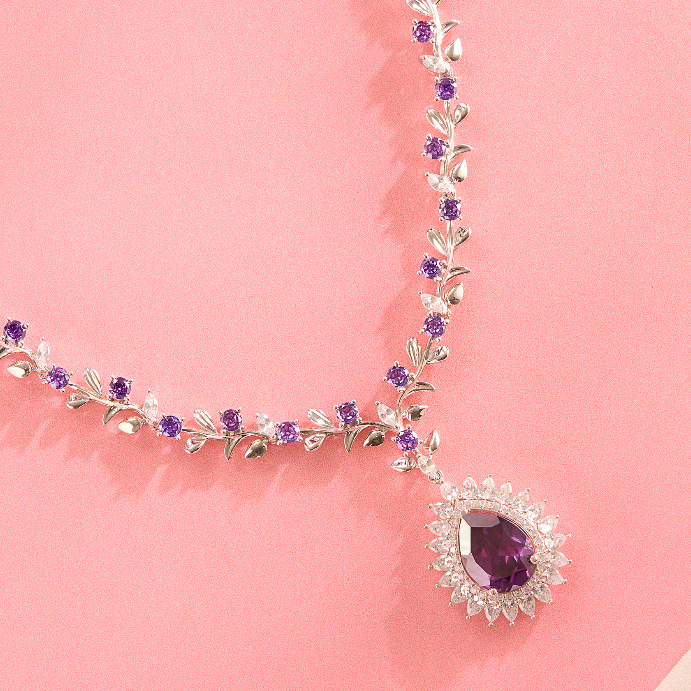 Lavender Gleam Teardrop Purple Necklace & Earring Set