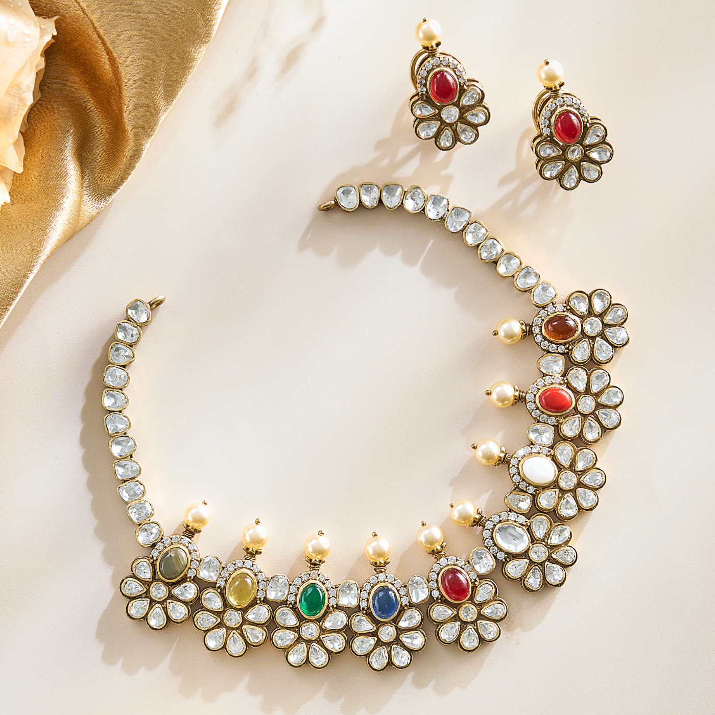Elegant Navratna Necklace Set
