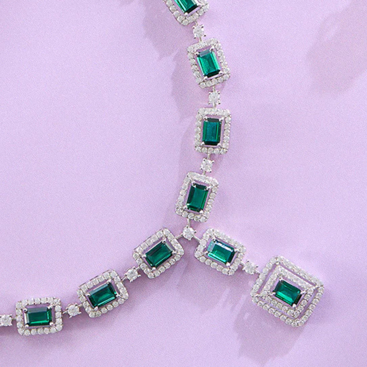 Emerald Glow Green CZ Necklace and Earring Set