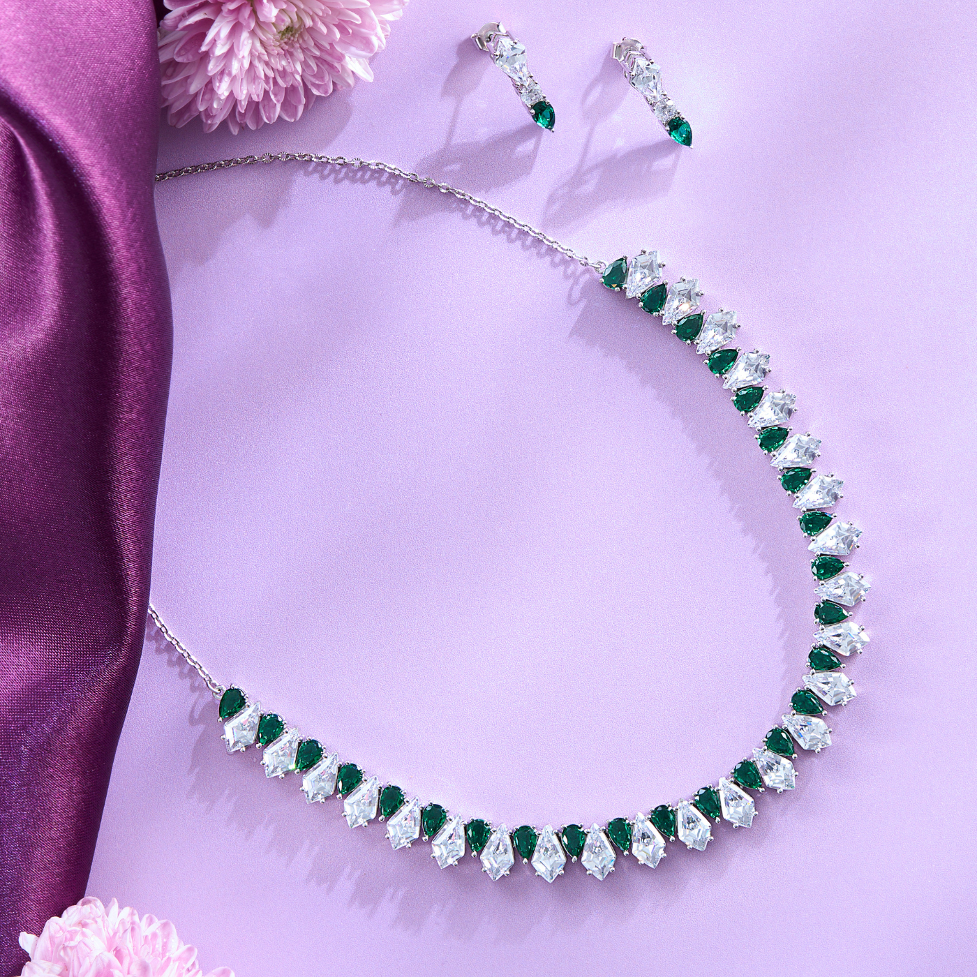 Emerald Radiance Green Stone Bridal Necklace & Earrings