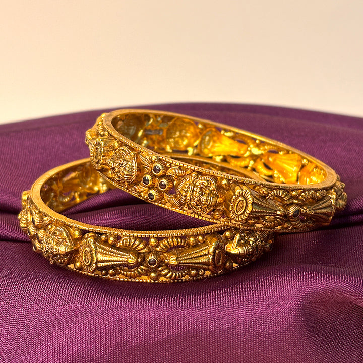 Antique Gold Bangle with Temple Motifs