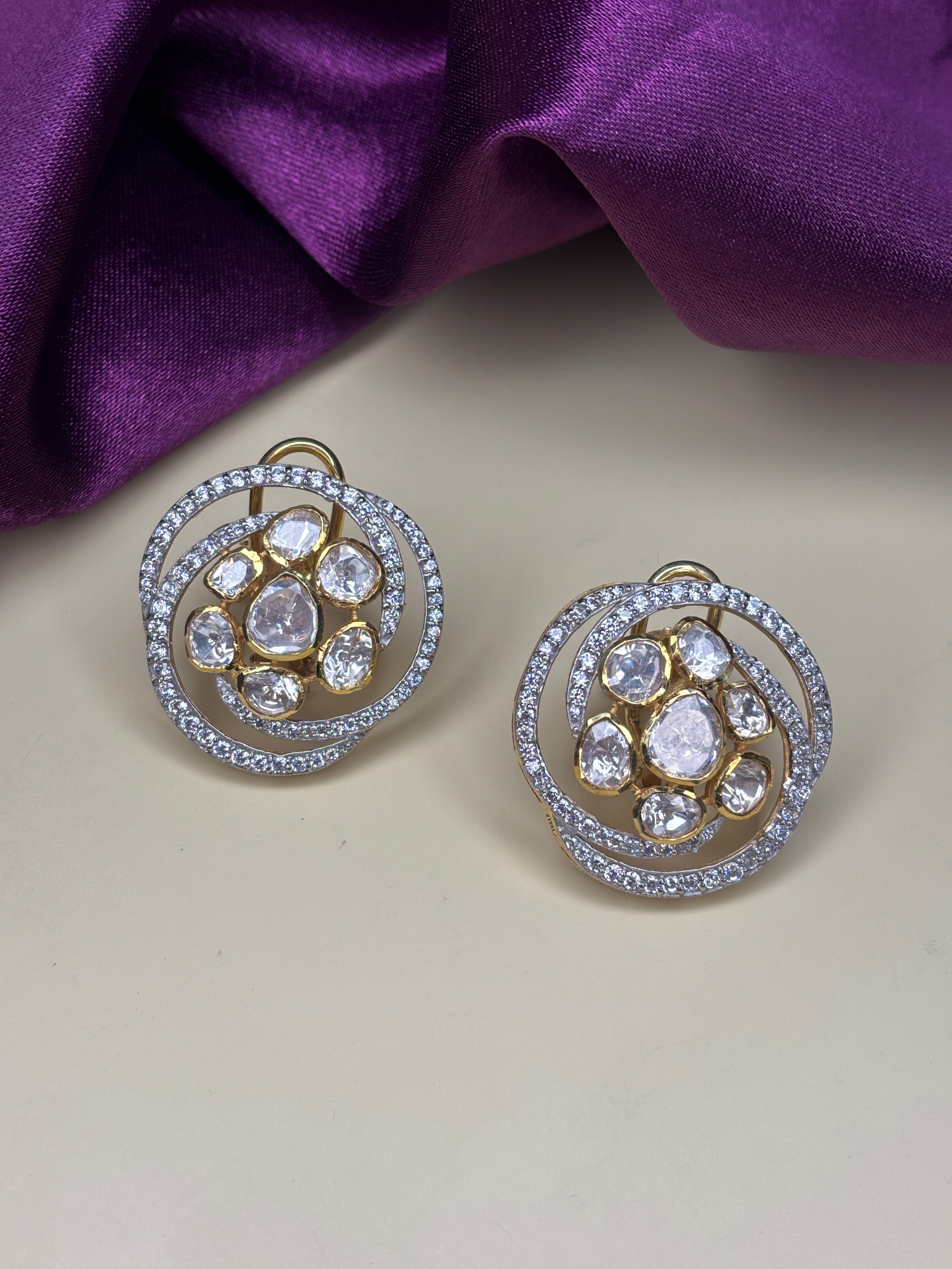 Floral Polki Stud Earrings