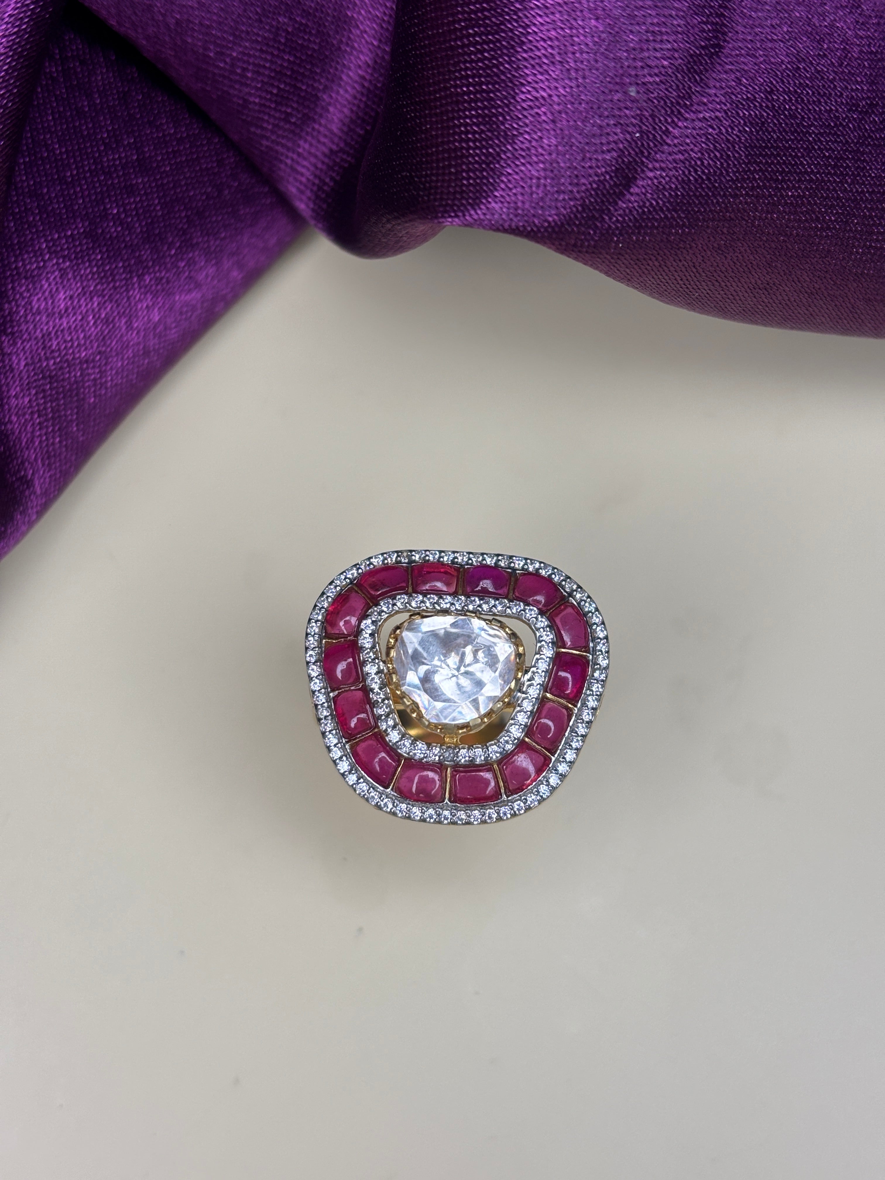 Pink Geo Polki Ring