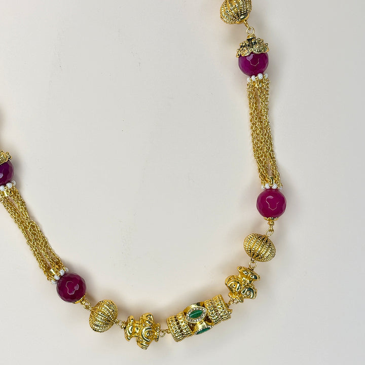 Pink Royal Mala with Gold Motifs