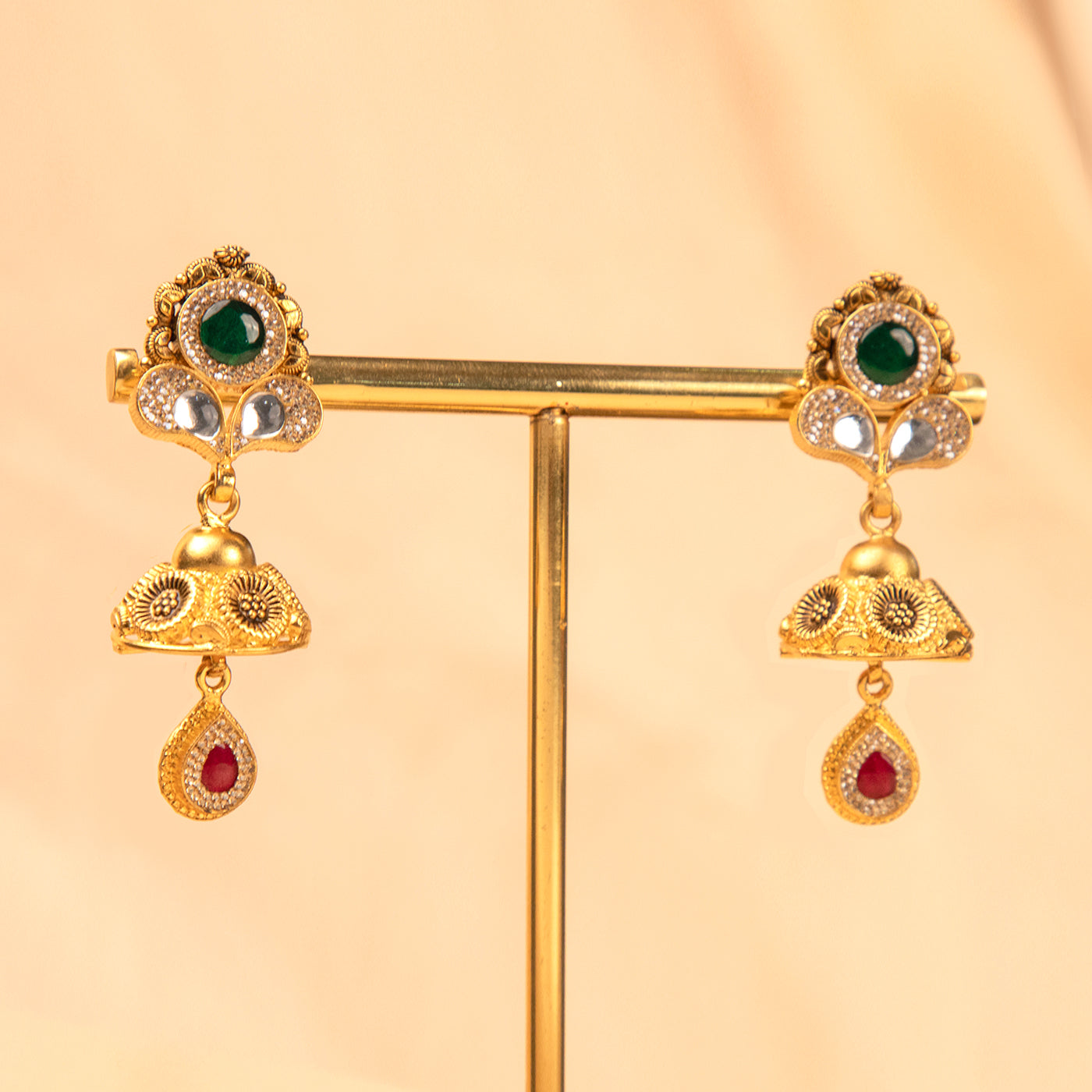 Gold Plated Necklace and Pink Drop Earring Set