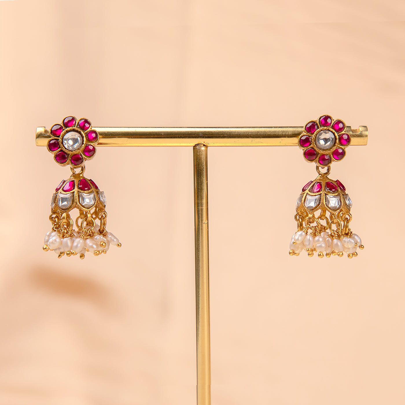 Gold Plated Kundan Polki Necklace and Jhumka Set