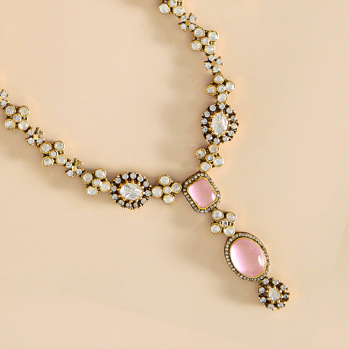 Elegance Victorian Moissanite Necklace Set in Pink