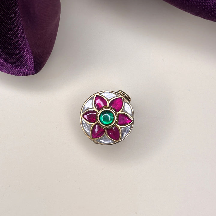 PINK FLORAL KUNDAN RING