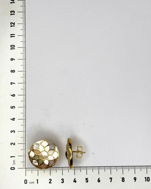 A pair of gold-toned stud earrings with a textured.