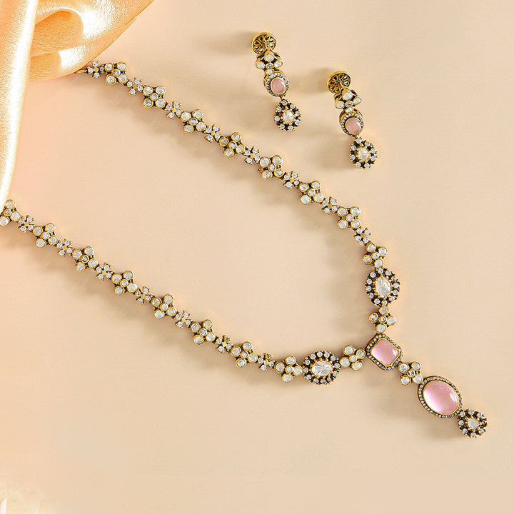 Elegance Victorian Moissanite Necklace Set in Pink