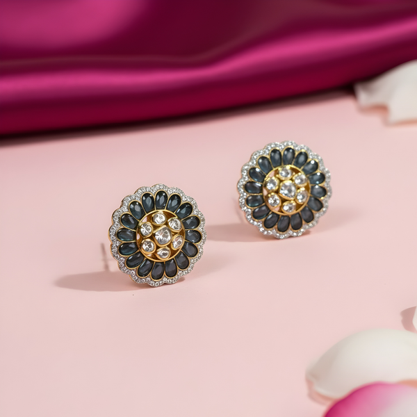 Elegant Moissanite Blossom Stud Earrings - Blue & White