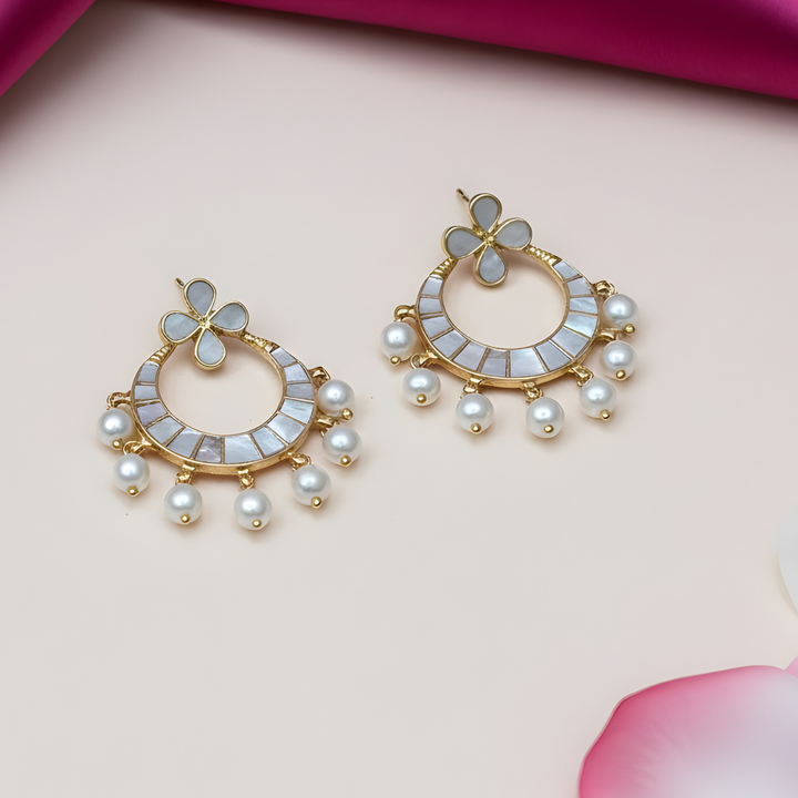 Serene Bloom Mother of Pearl Chandbali