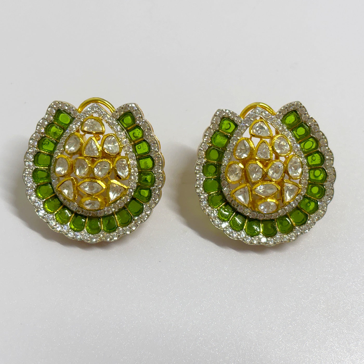 Handcrafted Green Aura Polki Stud Earrings