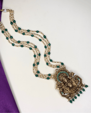 Antique Ganesh Pendant with Beads Necklace - HS925