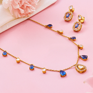 Blue and White Teardrop Necklace Set with Moissanite Accents - HS925