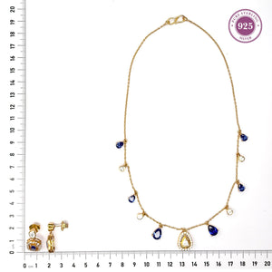 Blue and White Teardrop Necklace Set with Moissanite Accents - HS925