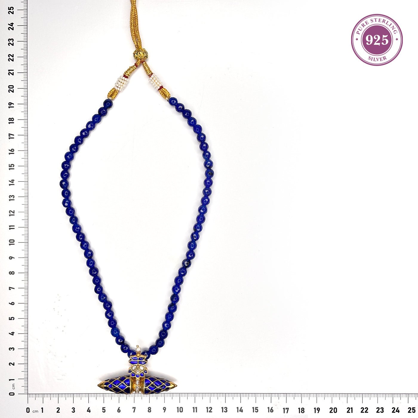Blue Beaded Kundan Pendant Mala - HS925