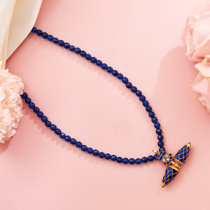 Blue Beaded Kundan Pendant Mala - HS925