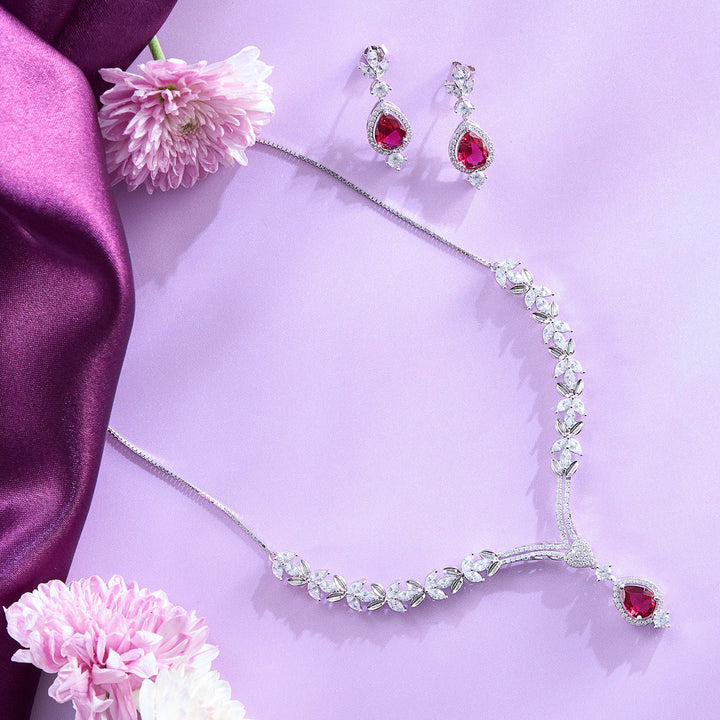 Blushing Splendour Red Teardrop Necklace & Earrings Ensemble - HS925