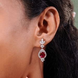 Blushing Splendour Red Teardrop Necklace & Earrings Ensemble - HS925