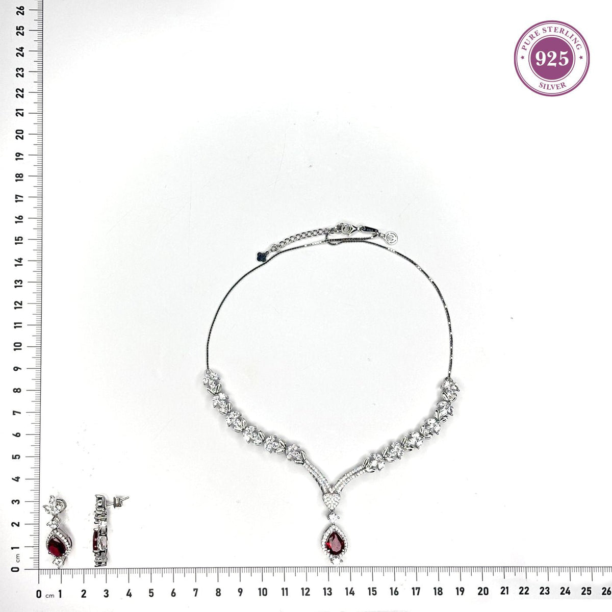 Blushing Splendour Red Teardrop Necklace & Earrings Ensemble - HS925