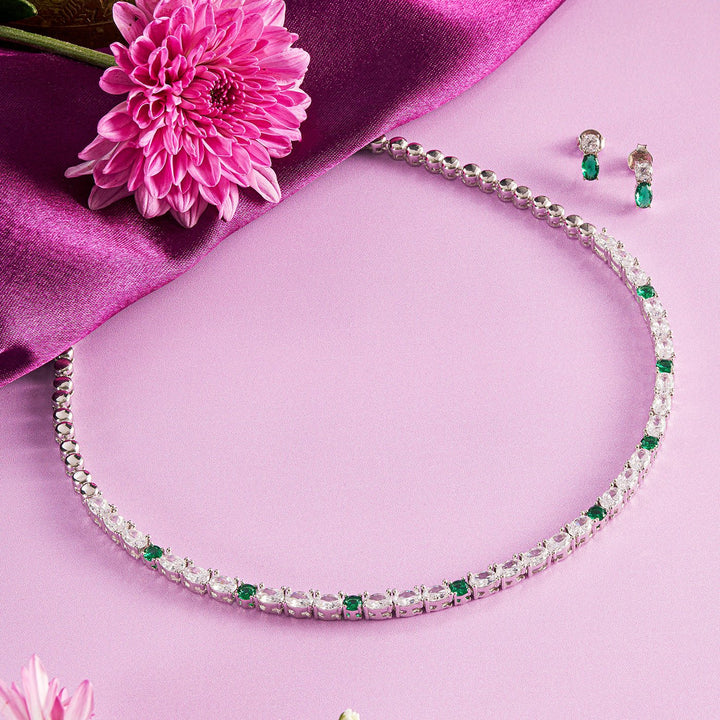 Brilliant White Stone Necklace & Earring Set in Sterling Silver - HS925