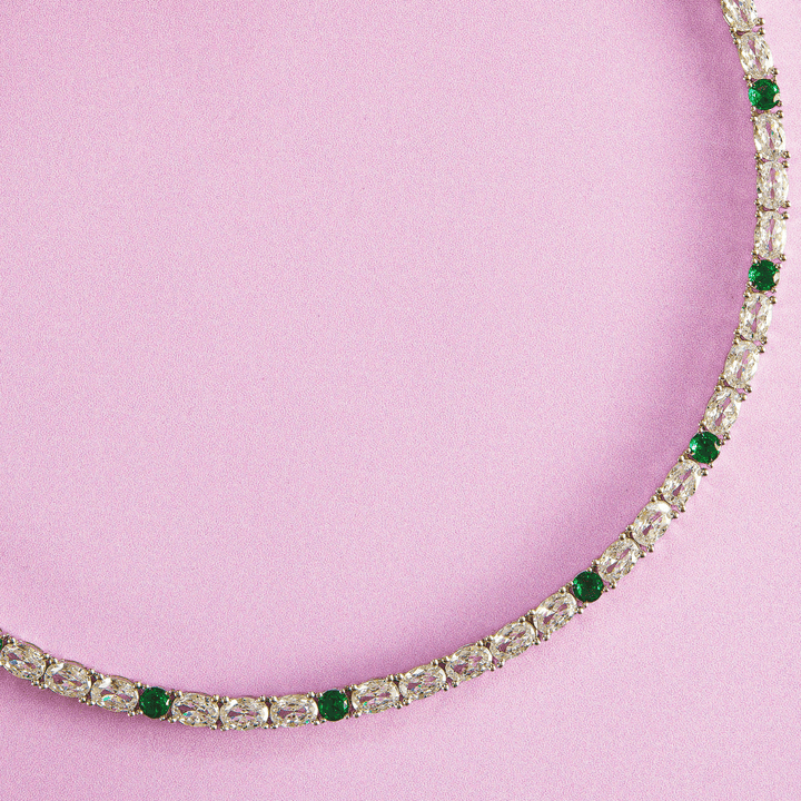 Brilliant White Stone Necklace & Earring Set in Sterling Silver - HS925