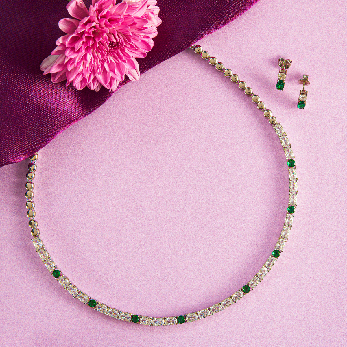 Brilliant White Stone Necklace & Earring Set in Sterling Silver - HS925