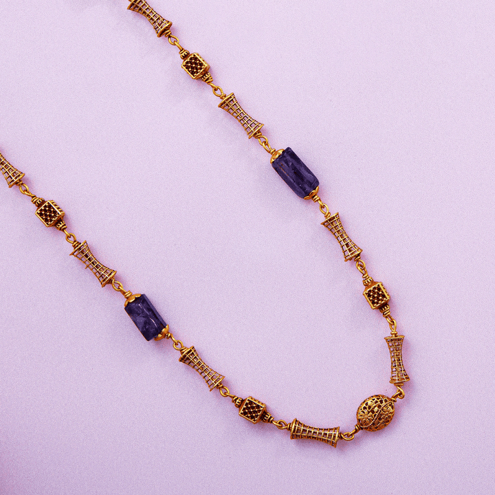 Classic Gold Beads Mala with Purple Semi-Precious Accents - HS925