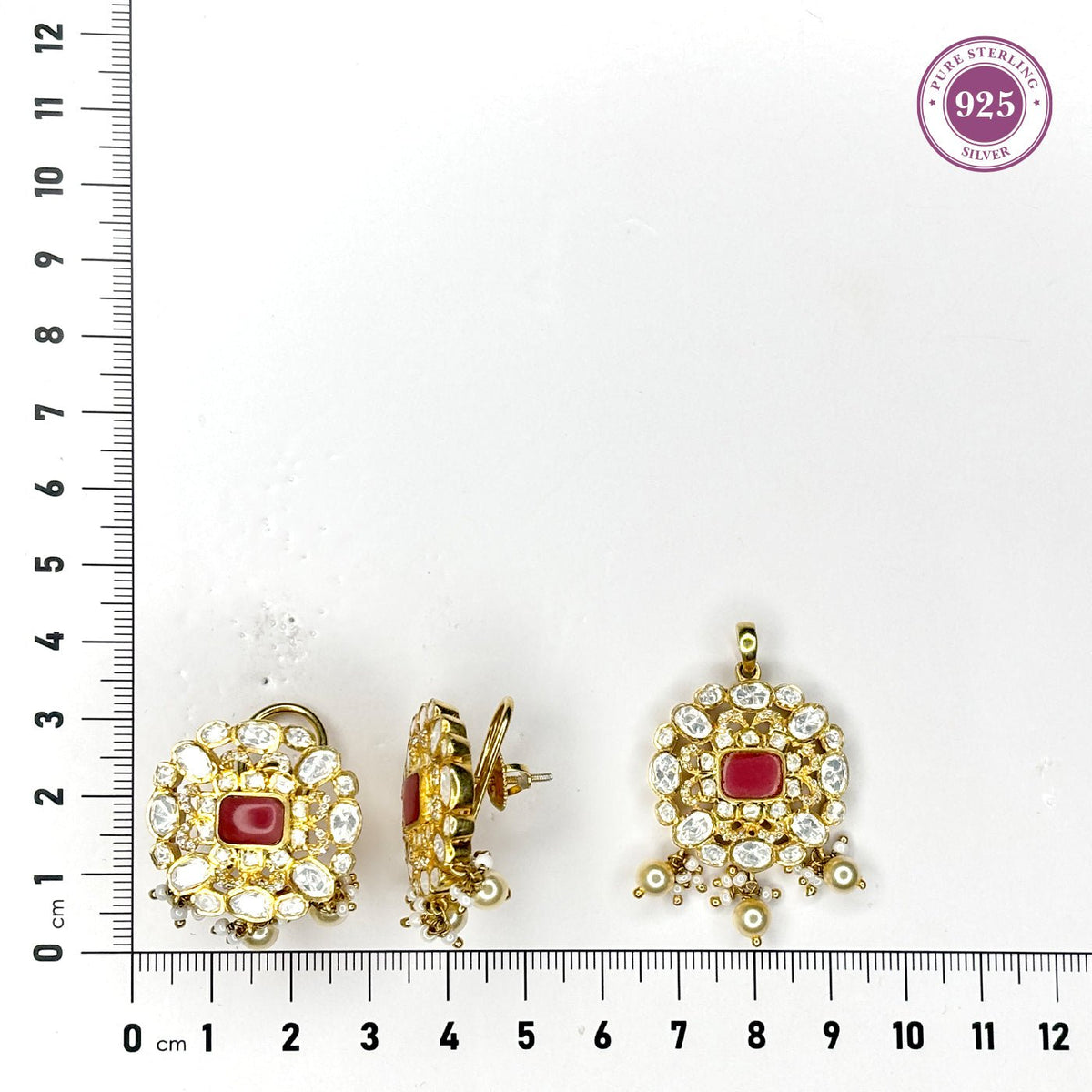 Crimson Crest Moissanite Pendant & Earrings Set - HS925