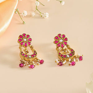 Divine 3D Kundan Lakshmi Necklace Set with Pearls and Antique Gold Finish - HS925
