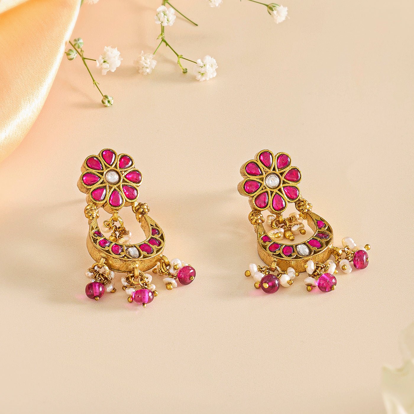 Divine 3D Kundan Lakshmi Necklace Set with Pearls and Antique Gold Finish - HS925