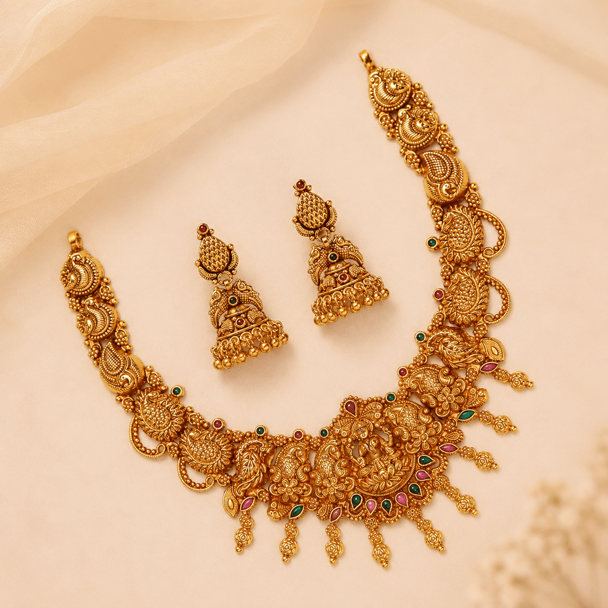 Divine Goddess Lakshmi Necklace Jhumki Set - HS925