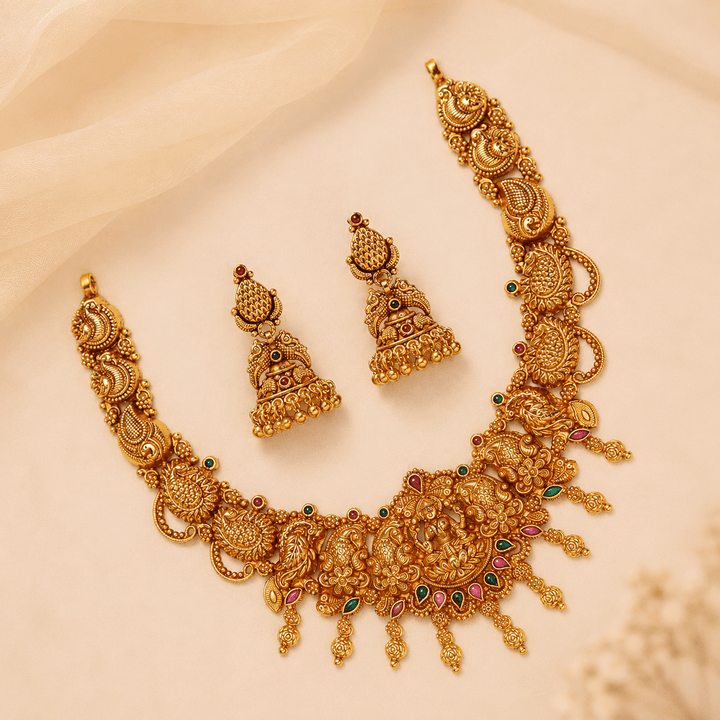Divine Goddess Lakshmi Necklace Jhumki Set - HS925