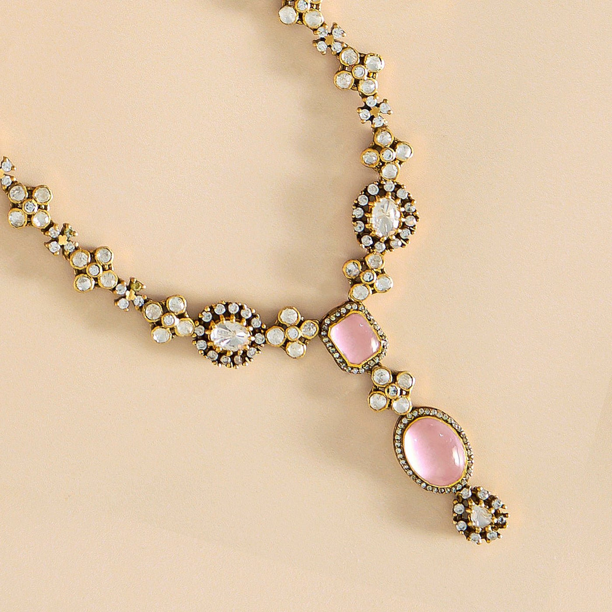 Elegance Victorian Moissanite Necklace Set in Pink - HS925