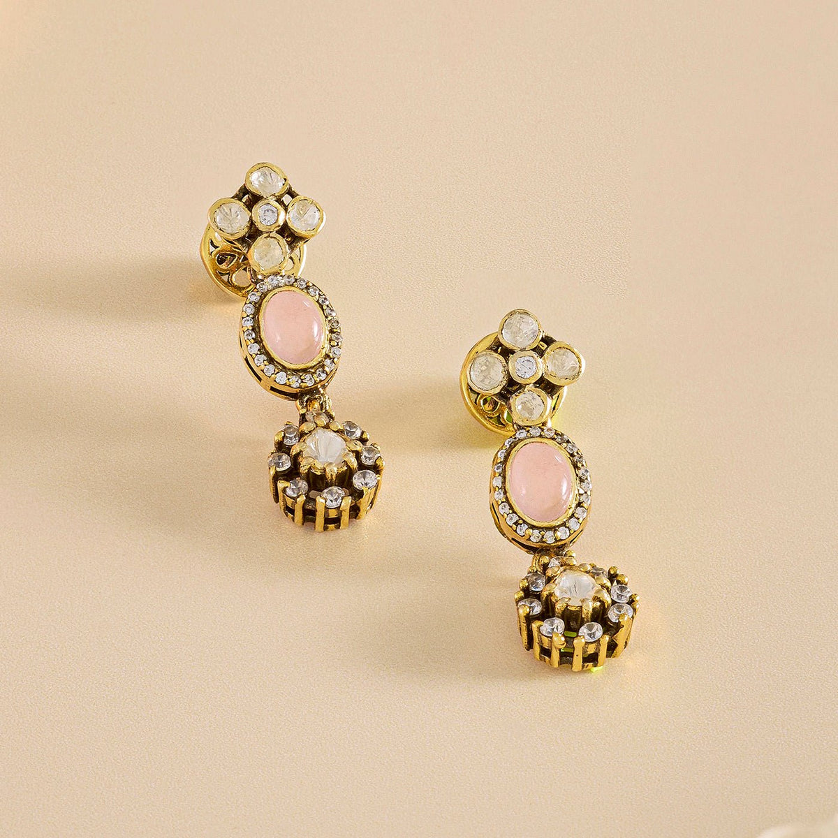 Elegance Victorian Moissanite Necklace Set in Pink - HS925