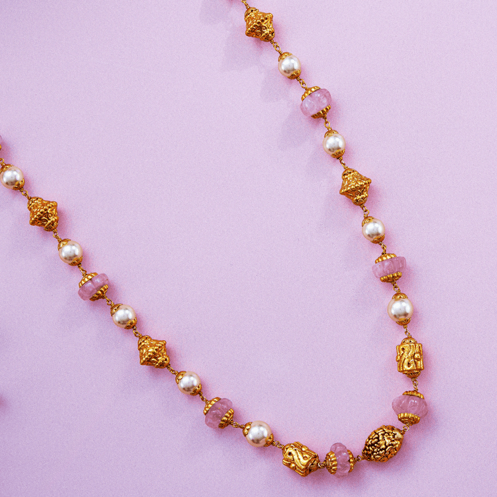 Elegant Gold Gundu Beads Necklace with Pearls - HS925