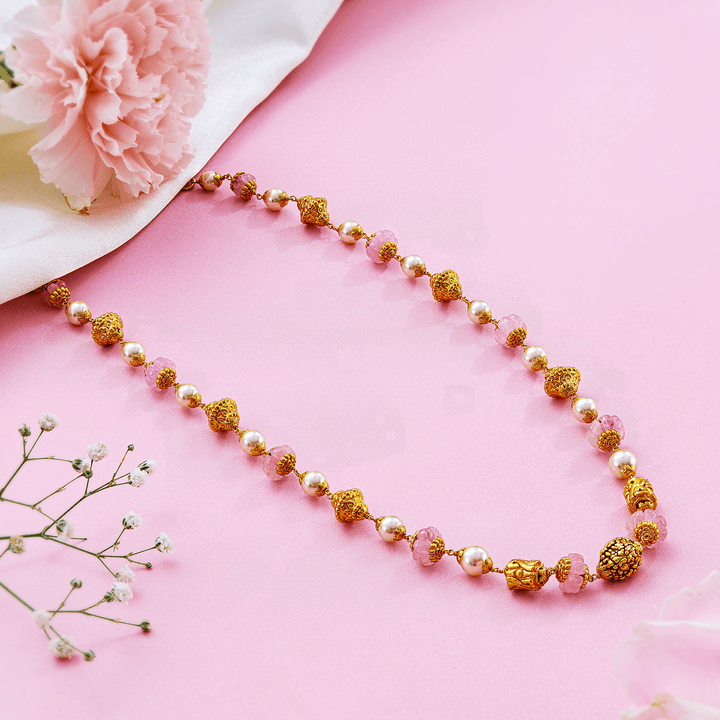 Elegant Gold Gundu Beads Necklace with Pearls - HS925