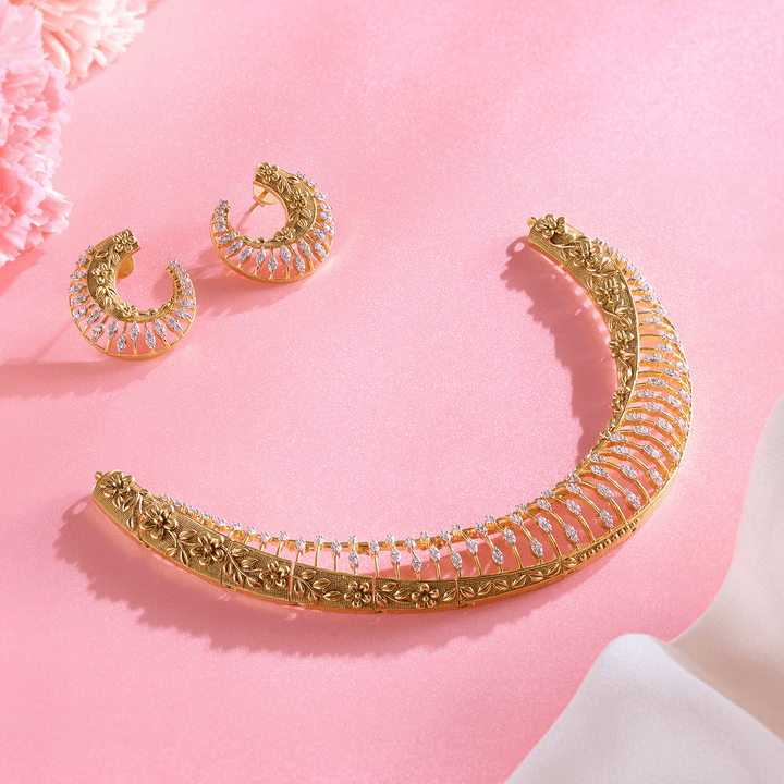 Elegant Gold-Plated White Stone Necklace Set - HS925