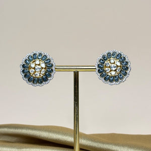 Elegant Moissanite Blossom Stud Earrings - Blue & White - HS925