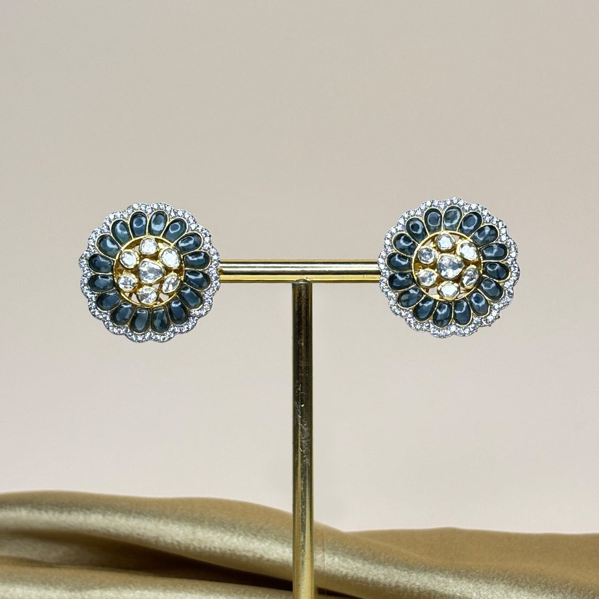 Elegant Moissanite Blossom Stud Earrings - Blue & White - HS925