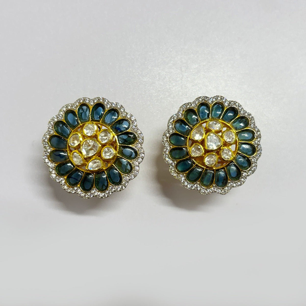 Elegant Moissanite Blossom Stud Earrings - Blue & White - HS925